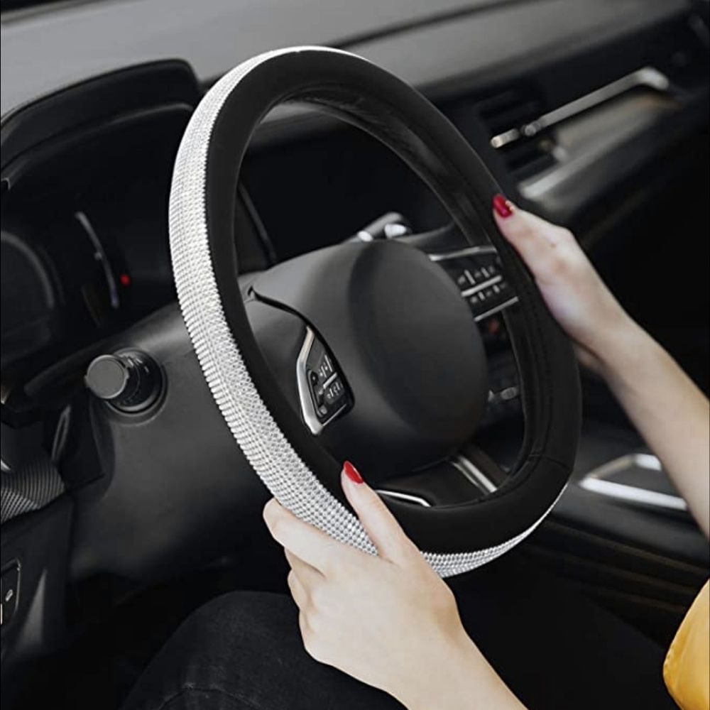 Rhinestone Steering Wheel Cover Best Sellers Car Accessories Color : Pink & Silver|Red & Silver|Beige & Silver|Black & Golden|Black & Silver